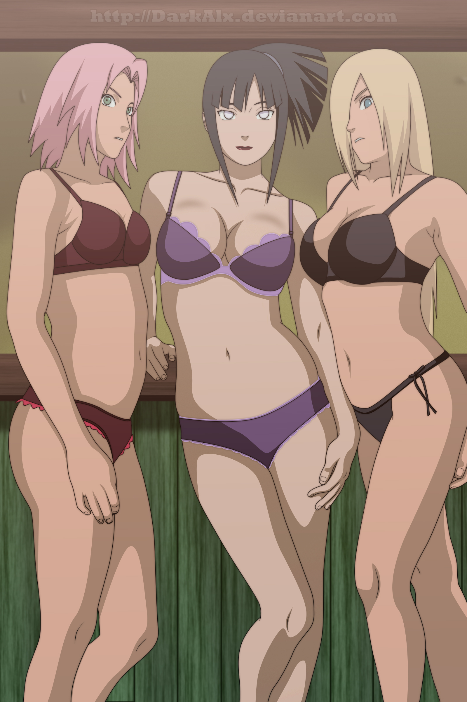 Xbooru 3girls Breasts Darkalx Hinata Hyuuga Ino Yamanaka