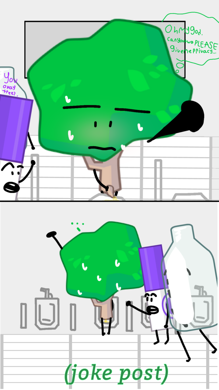 battle_for_dream_island blush bottle_(bfdi) marker_(bfdi) peeing public_restroom sweat sweating_profusely theanontree_(artist) tree_(bfdi) urinal urinal_use
