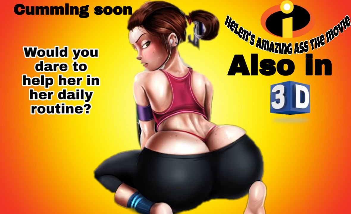 1girl 3d big_ass edit exercise helen_parr huge_ass looking_at_viewer milf movie_poster poster text the_incredibles