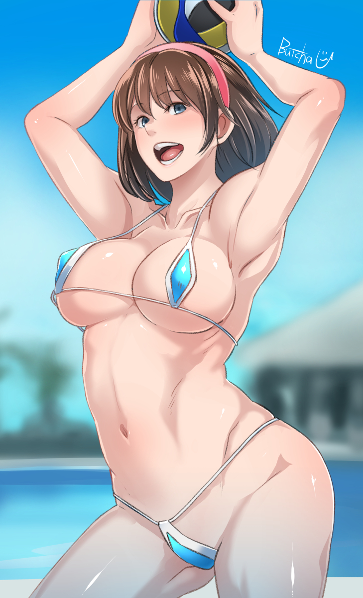 1girl 1girl alluring big_breasts bikini breasts butcha-u cleavage dead_or_alive dead_or_alive_2 dead_or_alive_3 dead_or_alive_4 dead_or_alive_5 dead_or_alive_6 dead_or_alive_xtreme_beach_volleyball eroquis female_only fringe_hair hitomi_(doa) looking_at_viewer open_mouth tecmo