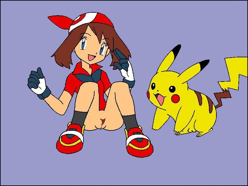 ass bottomless haruka_(pokemon) may pikachu pokemon pussy spread_legs
