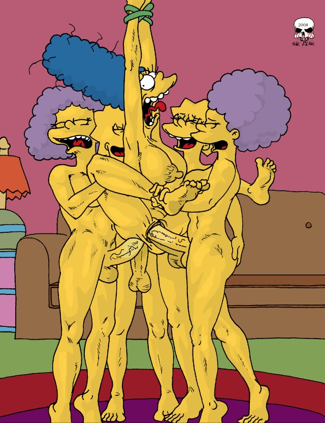 5girls ahegao breasts couch double_anal double_vaginal futa_on_female futanari hand_on_ass hands_tied incest lisa_simpson maggie_simpson marge_simpson nude patty_bouvier penis quadruple_penetration rug selma_bouvier testicles the_fear the_simpsons yellow_skin