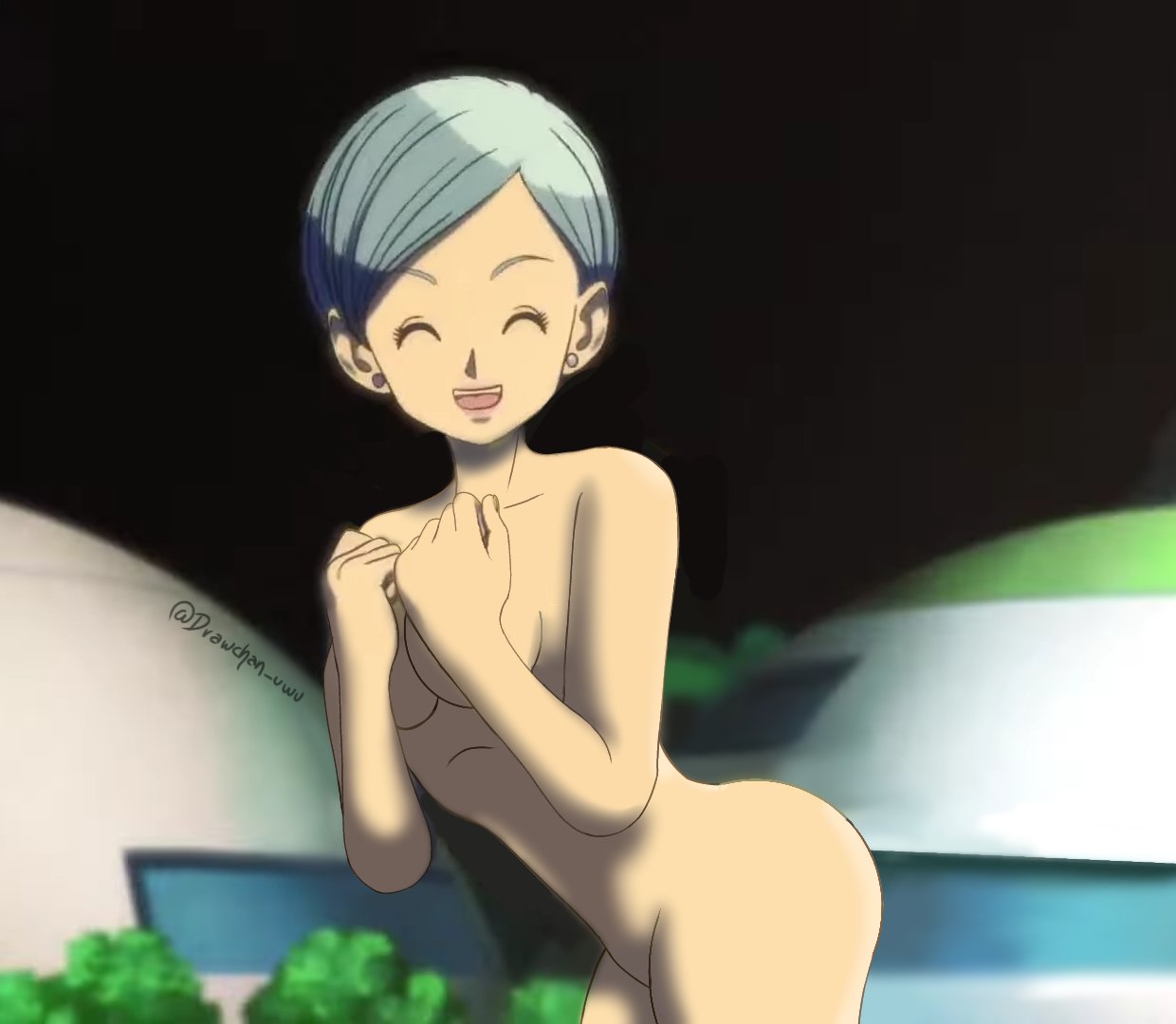 1girl anime_milf arched_back big_breasts blue_hair breasts bulma_brief curvaceous dragon_ball dragon_ball_super dragon_ball_super:_super_hero edit female_focus female_only human light-skinned_female light_skin mature mature_female mature_woman milf nude nude_filter short_hair solo_female solo_focus tagme thick_thighs wide_hips