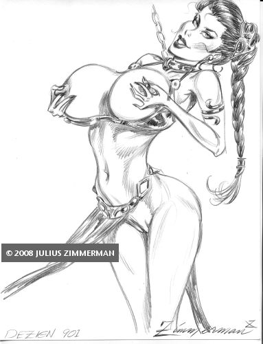 2008 chain julius_zimmerman_(artist) monochrome princess_leia_organa return_of_the_jedi slave_bikini slave_leia star_wars zimmerman