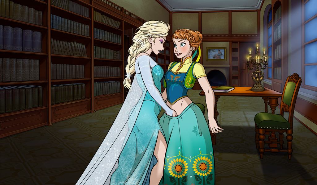 2_girls anna_(frozen) bad_manners blonde blonde_hair braid clothed dress elsa_(frozen) female female/female female_only frozen_(movie) incest indoors red_hair redhead royalty sister_and_sister sisters skirt standing yuri