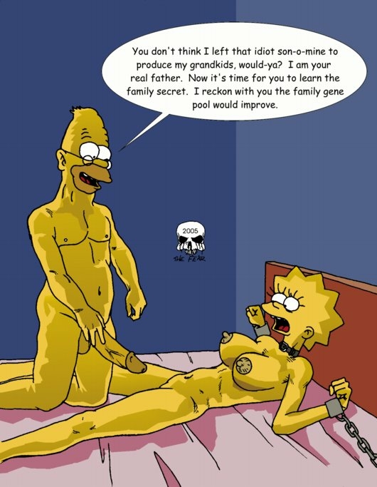 abraham_simpson bed bondage breasts chains collar incest lisa_simpson nude penis smile the_fear the_simpsons yellow_skin