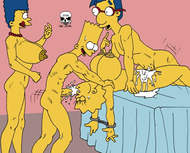 bart_simpson bed big_breasts breasts brother_and_sister cum cum_in_mouth cum_in_orifice handcuffs incest lisa_simpson marge_simpson milhouse_van_houten missionary nude pearls smile spitroast the_fear the_simpsons tongue vacuum_suck yellow_skin