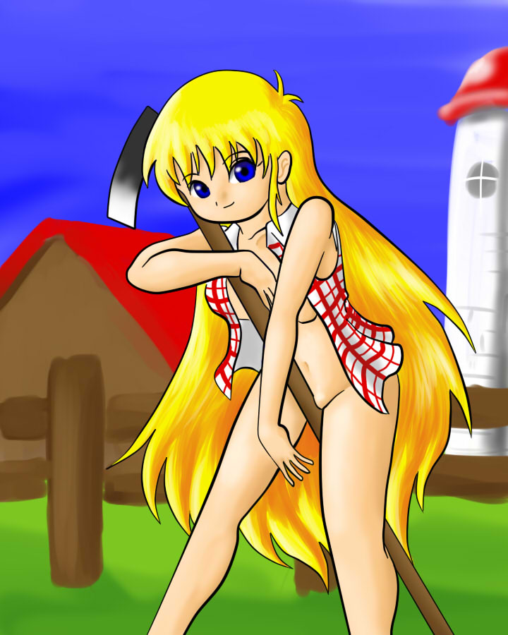 1girl blonde_hair claire claire_(harvest_moon) female_only harvest_moon long_blonde_hair long_hair naked_shirt open_shirt outside shirt shirt_only tagme very_long_hair