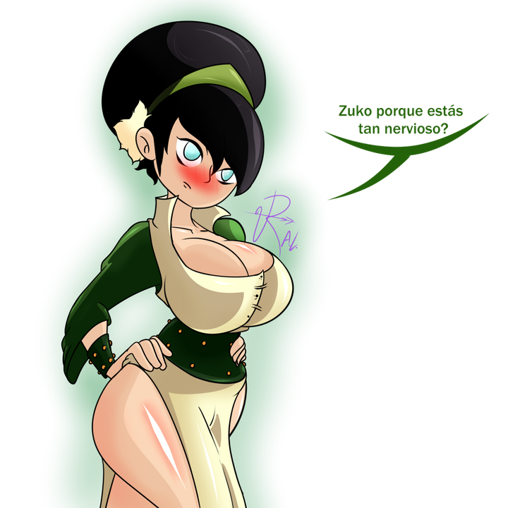 avatar:_the_last_airbender big_breasts blind blush dialogue earth_kingdom huge_breasts rogueartlove spanish talking talking_to_viewer toph_bei_fong unseen_character unseen_male