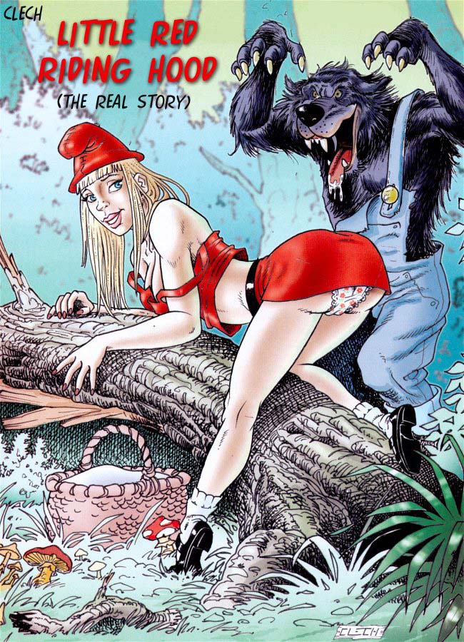 animals ass bent_over big_bad_wolf breasts clech_(artist) comic cover dialogue little_red_riding_hood little_red_riding_hood_(clech) little_red_riding_hood_(copyright) nude_female outdoor_nudity prince_charming prince_charming_(little_red_riding_hood) werewolf wolf