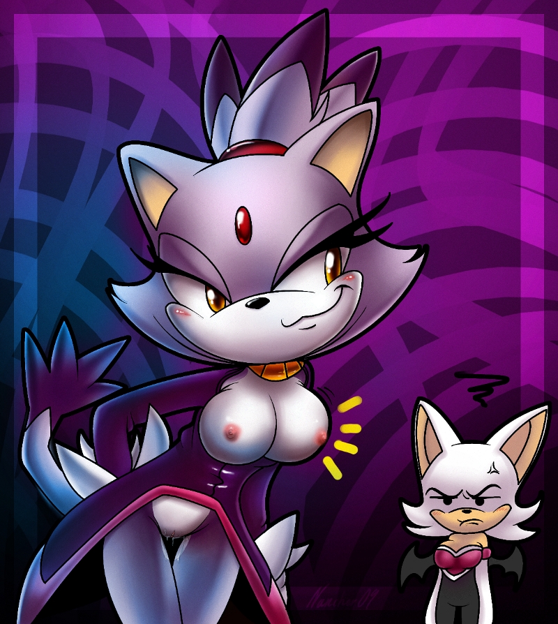 :3 angry bat blaze_the_cat bottomless breasts cat cum furry gloves hair heart nancher necklace nipple purple_hair pussy rouge_the_bat sega smile sonic_(series) sonic_the_hedgehog_(series) topless wet white_hair yellow_eyes