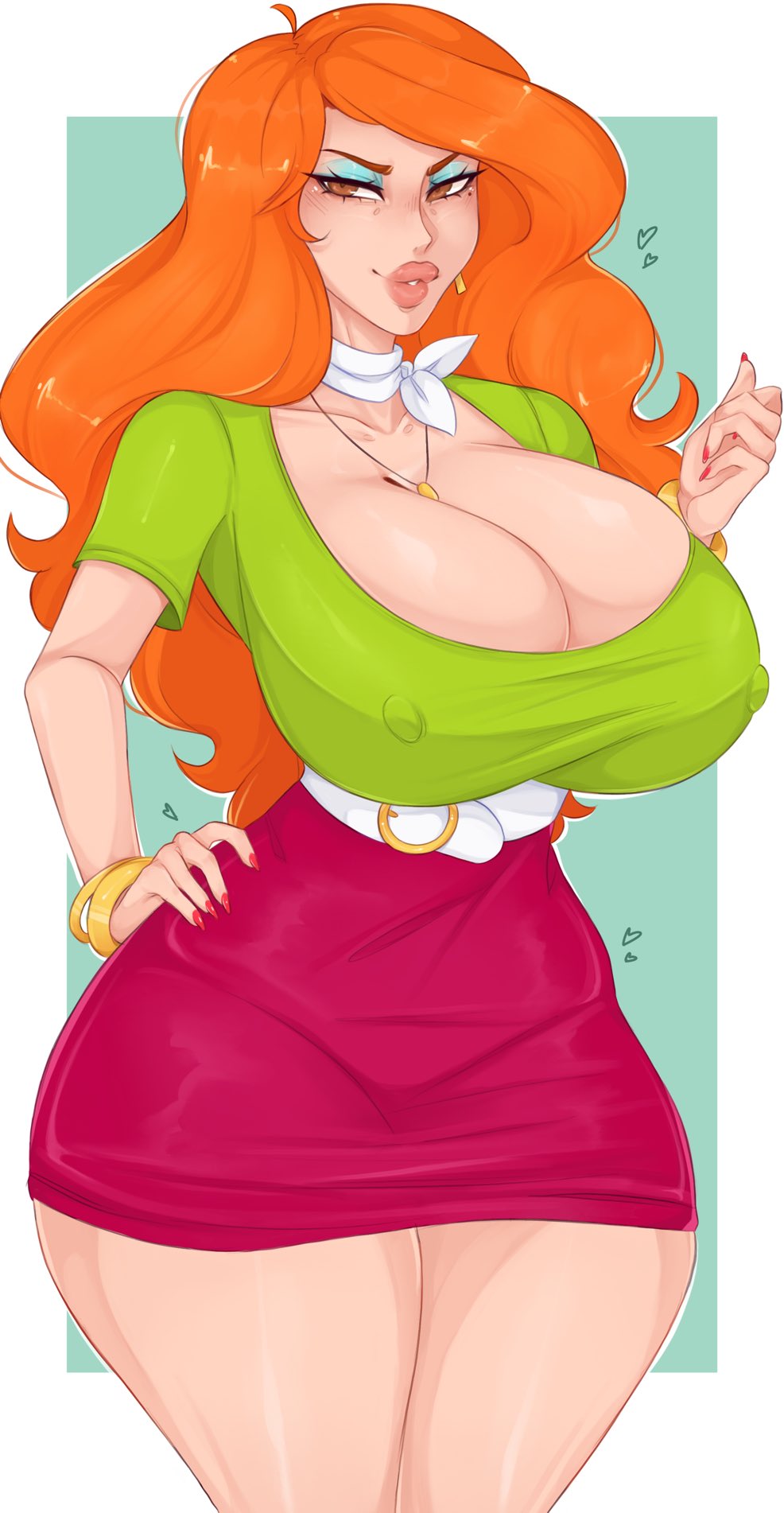 brown_hair cousin_mel earrings gigantic_ass gigantic_breasts grandma_got_run_over_by_a_reindeer hand_on_hip hourglass_figure long_hair milf necklace orange_hair scarf sexy sexy_ass sexy_body sexy_breasts smirk spookiebuni