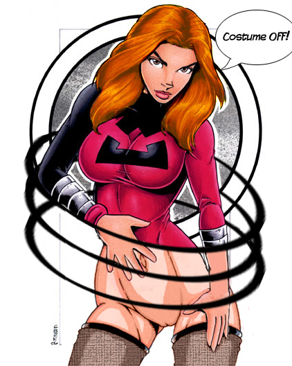1girl aged_up bottomless female_only garrett_blair gb2k hairless_pussy julie_power lightspeed marvel power_pack pussy redhead solo solo_female uncensored white_background