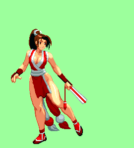 1girl animated anime bouncing bouncing_breasts breasts brown_hair capcom capcom_vs_snk cleavage closed_fan dancing fan fatal_fury female folding_fan full_body game gif green_background hair_ornament holding holding_fan holding_object huge_breasts ingame jiggle king_of_fighters legs long_hair lowres mai_shiranui open_mouth outfit panties pelvic_curtain pixel_art ponytail pose posing red_panties revealing_clothes shiranui_mai simple_background snk solo spread_legs the_king_of_fighters