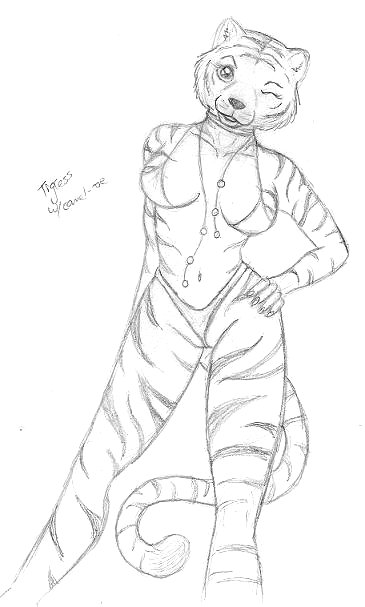 bikini cameltoe furry kung_fu_panda master_tigress sketch winking_at_viewer