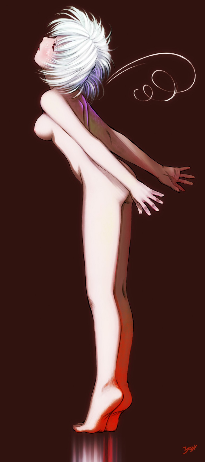 1girl artist_cg ass ayanami_rei bare_breasts barefoot blue_hair breasts cg_art completely_nude feet female full_body high_resolution kobayashi_yuuji leaning_forward neon_genesis_evangelion nipples nude pale_skin photoshop_(medium) rei_ayanami short_hair small_breasts soles solo standing tiptoes toes very_high_resolution