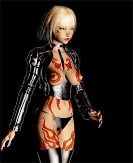 1girl 3d animated bangs big_breasts black_background black_panties blue_eyes bodypaint boots bouncing_breasts breasts choker corset crotchless_panties erect_nipples female female_only gif hairless_pussy jacket leather looking_to_the_side loop low_res lowres navel neo_ranga nipples out-of-frame_legs panties pussy solo_female stockings tattoo thighhighs uncensored underwear walk walking webnbot