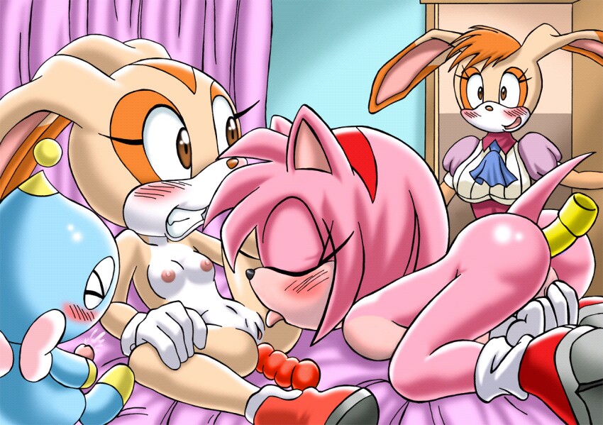 amy_rose anal_insertion anus ass bbmbbf bedroom blush chao cheese_the_chao cream_the_rabbit dildo masturbation mobius_unleashed palcomix pussy pussylicking sega sonic_(series) sonic_the_hedgehog_(series) vanilla_the_rabbit yuri