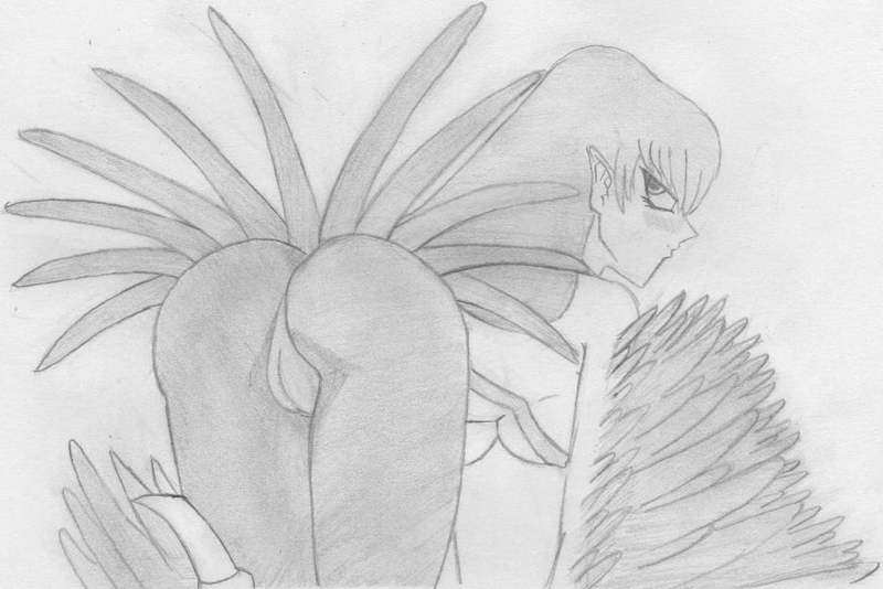 1girl ass harpie_lady looking_back traditional_art yu-gi-oh!