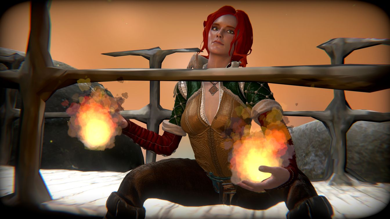 1girl 1girl 3d bridge closed_mouth clothed female_focus female_human female_only female_solo fire light-skinned light-skinned_female light_skin looking_at_viewer magic magical_girl magician medium_hair necklace open_eyes red_hair redhead sfw sitting solo_female solo_focus sorceress spell spellcaster the_witcher the_witcher_3 the_witcher_3:_wild_hunt triss_merigold video_game video_game_character video_game_franchise video_games witch