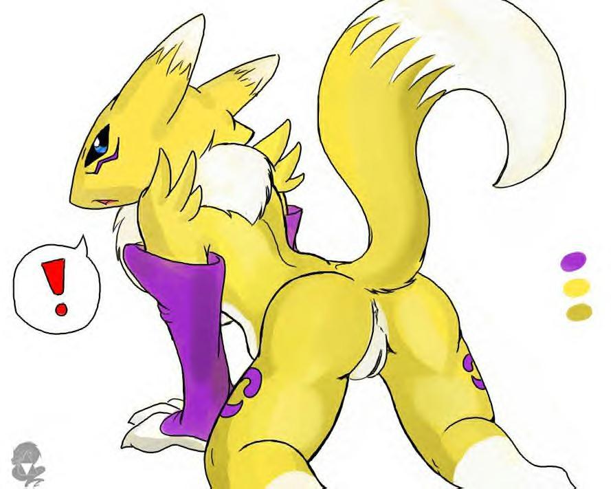 ! 1_anthro 1_female 1_female_anthro 1girl all_fours anthro anthro_fox anthro_vixen anus ass blue_eyes canine digimon female_anthro female_anthro_fox female_renamon fox fur furry labia looking_at_viewer looking_back mammal nude pussy raised_tail rear_view renamon scappo solo speech_bubble tail toei_animation vixen white_fur yellow_fur yin_yang