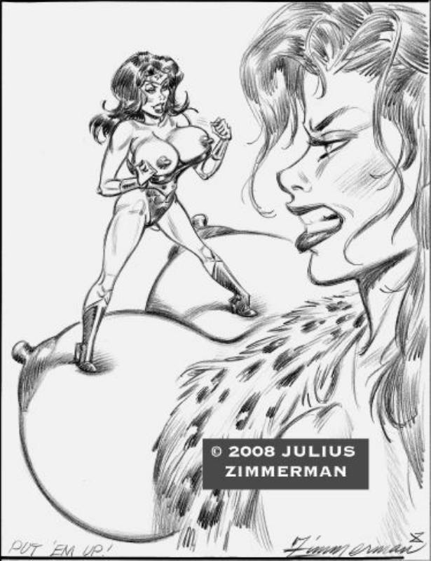 2008 angry areolae ass big_breasts breasts dc full_body giganta hair julius_zimmerman_(artist) lipstick monochrome nipples pussy wonder_woman