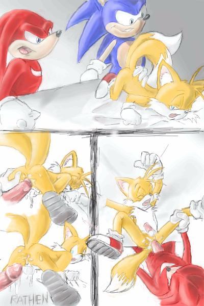 knuckles_the_echidna miles_"tails"_prower multiple_tails sonic sonic_the_hedgehog tail yaoi