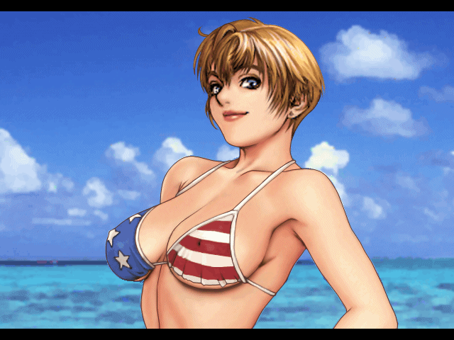 1girl 4th_of_july ;d america american_flag_bikini animated animated_gif aprel_o'gin armpit armpits bangs bare_shoulders big_breasts bikini bikini_pull blonde_hair blue_eyes bounce bouncing_breasts breasts brown_hair bust cloud earring earrings erect_nipples expose eyelashes flag_print game_cg gif gif_artifacts grin hair_between_eyes hands_on_hips hot_gimmick jewelry large_breasts letterboxed lips lipstick looking_at_viewer makeup motion_blur nipples ocean one_eye_closed open_mouth outdoor outdoors outside photo_background print_bikini profile public_nudity short_hair sky smile solo standing star string_bikini striped swimsuit taisen_hot_gimmick tsukasa_jun upper_body usa wardrobe_malfunction water wink winking