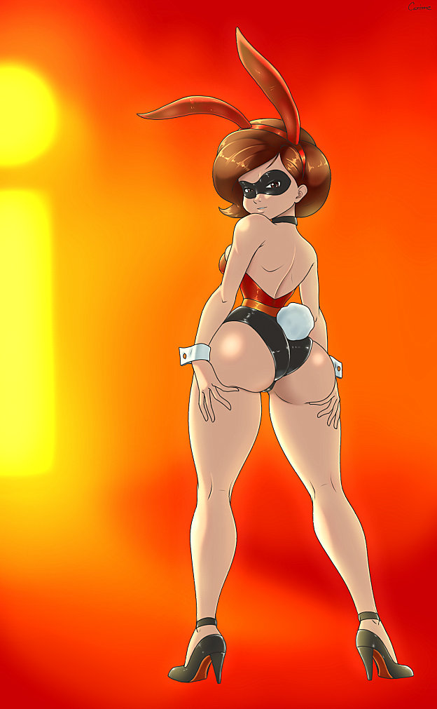 ass bodysuit bunny_ears bunny_tail helen_parr high_heels mask the_incredibles thighs