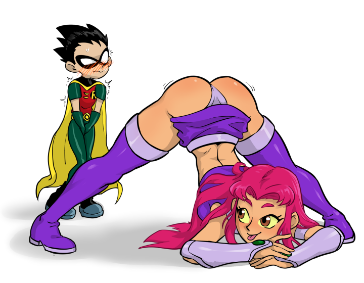 1boy 1girl alternate_eye_color alternate_hair_color ass ass_up black_hair blush brown_eyes centinel303 clothed dc_comics dick_grayson erection_under_clothes female_focus head_down_ass_up hiding_erection jack-o'_challenge jack-o_pose koriand'r long_hair looking_back male meme midriff_baring_shirt older older_female panties plain_background red_hair robin skirt skirt_up smile solo_focus spread_legs starfire straight superhero superheroine teasing teen_titans thigh thigh_high_boots tongue_out white_background yellow_sclera young_adult