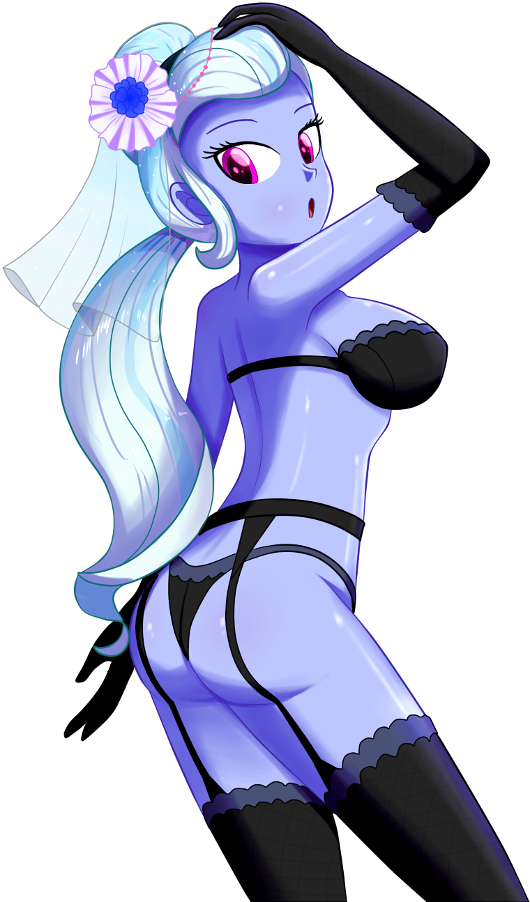 1girl ass bra bridal_veil equestria_girls female female_only friendship_is_magic garter_belt gloves lingerie looking_at_viewer mostly_nude my_little_pony open_mouth panties solo standing stockings sugarcoat the-butch-x the-butcher-x transparent_background