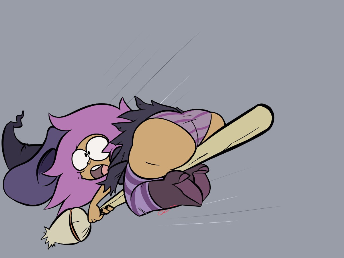 1girl ass boots broom broom_riding broomstick cartoon_network enid_mettle female_only halloween ok_k.o.!_let's_be_heroes pantyshot purple_hair terrible_the_drawfag wide_hips witch_hat