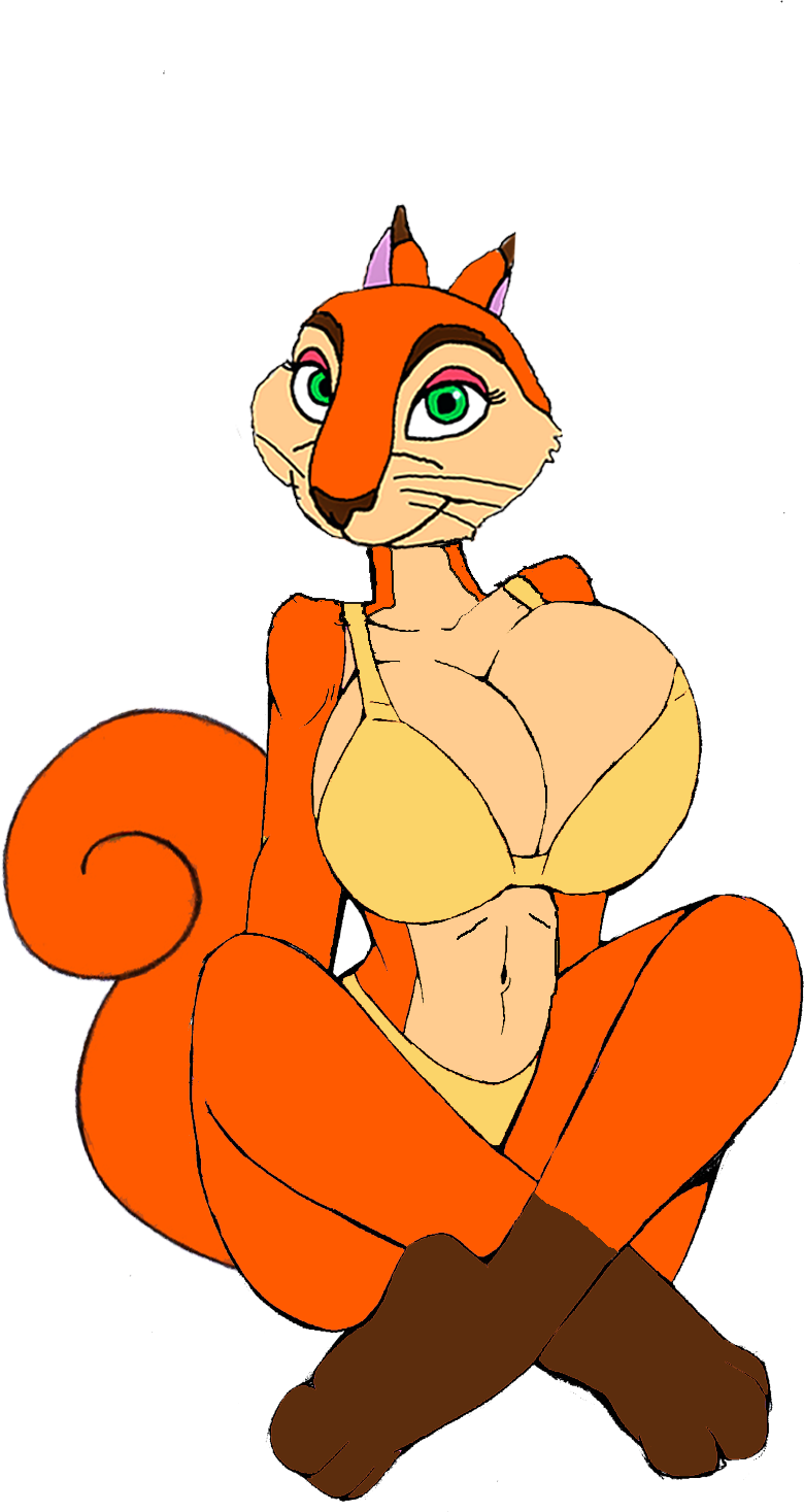 1girl 1girl akatsukishiranui-fox alluring andie anthro bedroom_eyes big_breasts bikini breasts cleavage crossed_legs green_eyes half-closed_eyes high_res pin_up red_squirrel seductive simple_background sitting smile squirrel sultry swimwear the_nut_job voluptuous