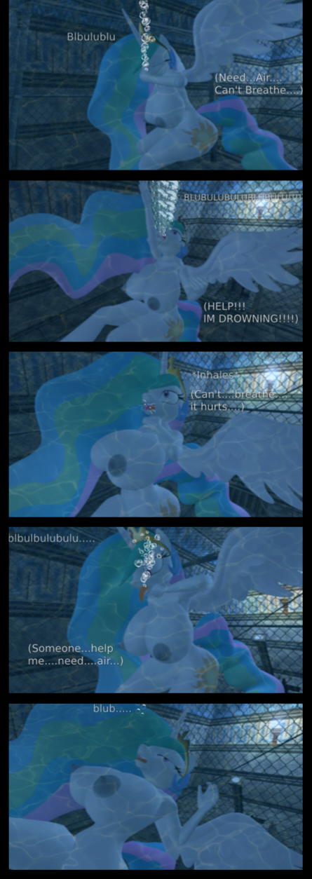 1girl 1girl air_bubbles anthro anthrofied asphyxiation big_breasts breasts bubbles comic completely_nude corpse death dialogue drowning fetish friendship_is_magic furry hasbro imminent_death lever my_little_pony navel nipples nude peril pony princess_celestia princess_celestia_(mlp) tail tailscookie text trapped underwater water wings