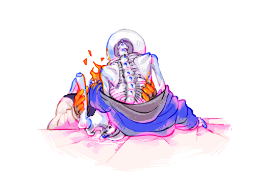 animated_skeleton back_view blue_hoodie blue_jacket clothed fire_elemental grillby grillby_(undertale) grillsans hooded_jacket hoodie implied_oral jacket monster off_shoulder off_shoulders sans sans_(undertale) skeleton undead undertale undertale_(series) white_background yooutnsfw