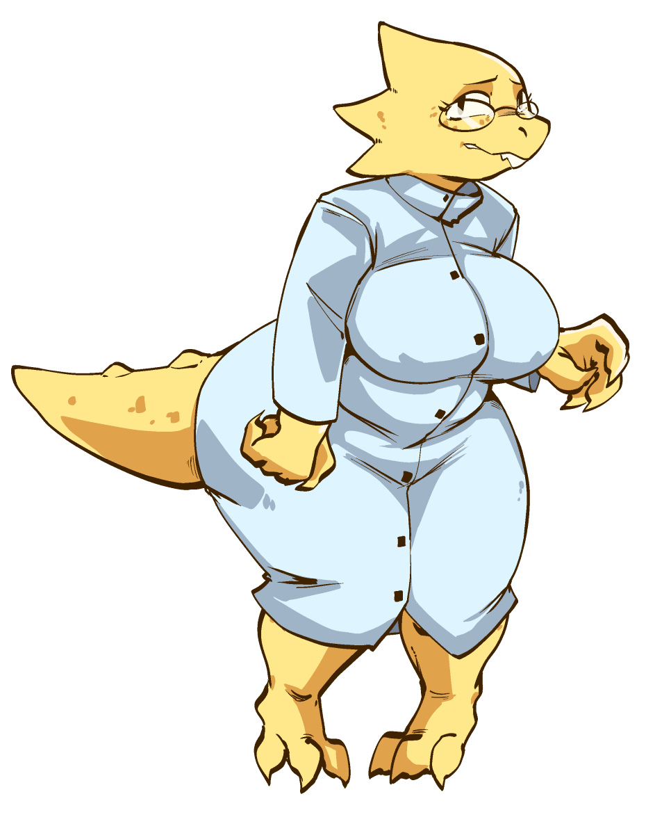 1girl 2020s 2023 2d 2d_(artwork) alphys alphys_(undertale) alternate_version_available anthro anthro_only big_breasts big_thighs box_chan breasts buckteeth chubby chubby_female clothed digital_media_(artwork) female female_anthro female_only glasses lab_coat labcoat lizard lizard_girl monster monster_girl nsfw_version_available reptile reptile_girl scalie solo solo_female tail teeth thick_thighs undertale undertale_(series) video_game_character video_games white_background wide_hips yellow_body yellow_skin