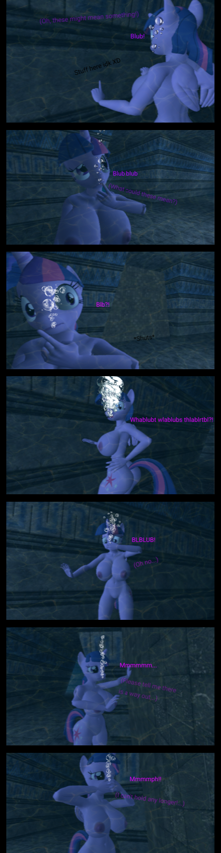 1girl 1girl air_bubbles anthro anthrofied asphyxiation ass big_breasts breasts bubbles collarbone comic completely_nude dialogue drowning female_only fetish friendship_is_magic furry hasbro imminent_death my_little_pony navel nipples nude peril pony tail tailscookie text trapped twilight_sparkle twilight_sparkle_(mlp) underwater water wings