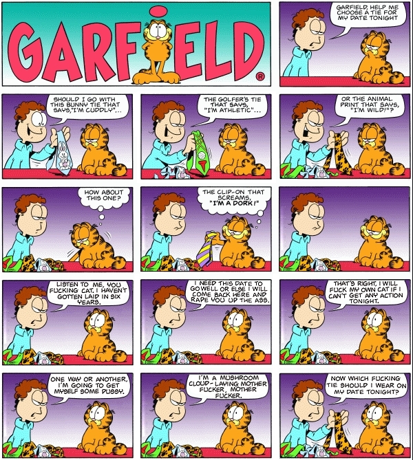 cat comic edit feline garfield garfield_(character) human jon_arbuckle lol neck_tie parody tail text tie