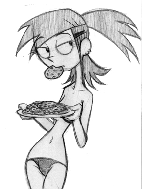 cookie cookies featured_image female foster's_home_for_imaginary_friends frankie_foster greyscale king-cheetah monochrome mouth_hold panties pencil shon_howell sketch topless underwear