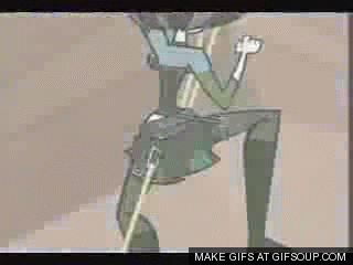black_eyes black_hair breasts cartoon_network dj_(tdi) dyed_hair embarrassing gif gifsoup goth green_hair green_lipstick gwen_(tdi) hourglass_figure navel pale-skinned_female panties thick_ass thick_legs thick_thighs torn_clothes total_drama_island two_tone_hair wardrobe_malfunction wasp_waist