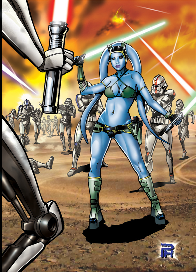 aayla_secura alien blue_skin fight general_grievous jedi p-h p-h_(artist) star_wars star_wars:_the_clone_wars twi'lek