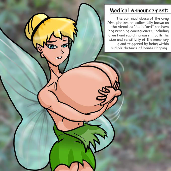 breast_grab breast_growth breasts cover_up covering_breasts disney fairy giant_breasts grown_up huge_breasts litch older_version peter_pan tinker_bell