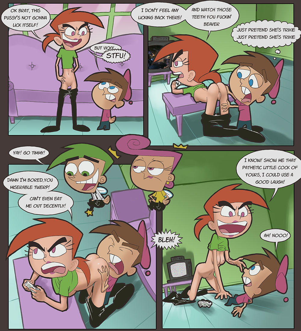 anus ass ass_grab awesomeartist breasts comic cosmo english_text erect_nipples eyebrows eyelashes female gunsmoke4_(artist) hairless_pussy male nipples pantyhose pussy pussylicking small_breasts text the_fairly_oddparents timmy_turner uncensored vicky_(fop) wanda