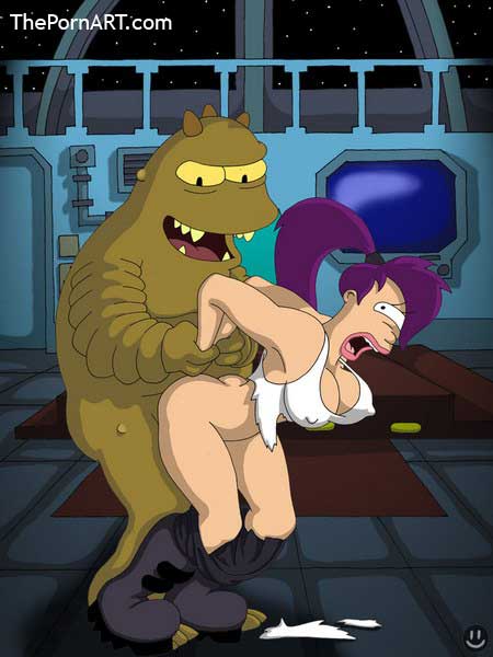 ass bent_over breasts cleavage erect_nipples from_behind futurama interspecies lrrr pants_down thepornart torn_clothes turanga_leela