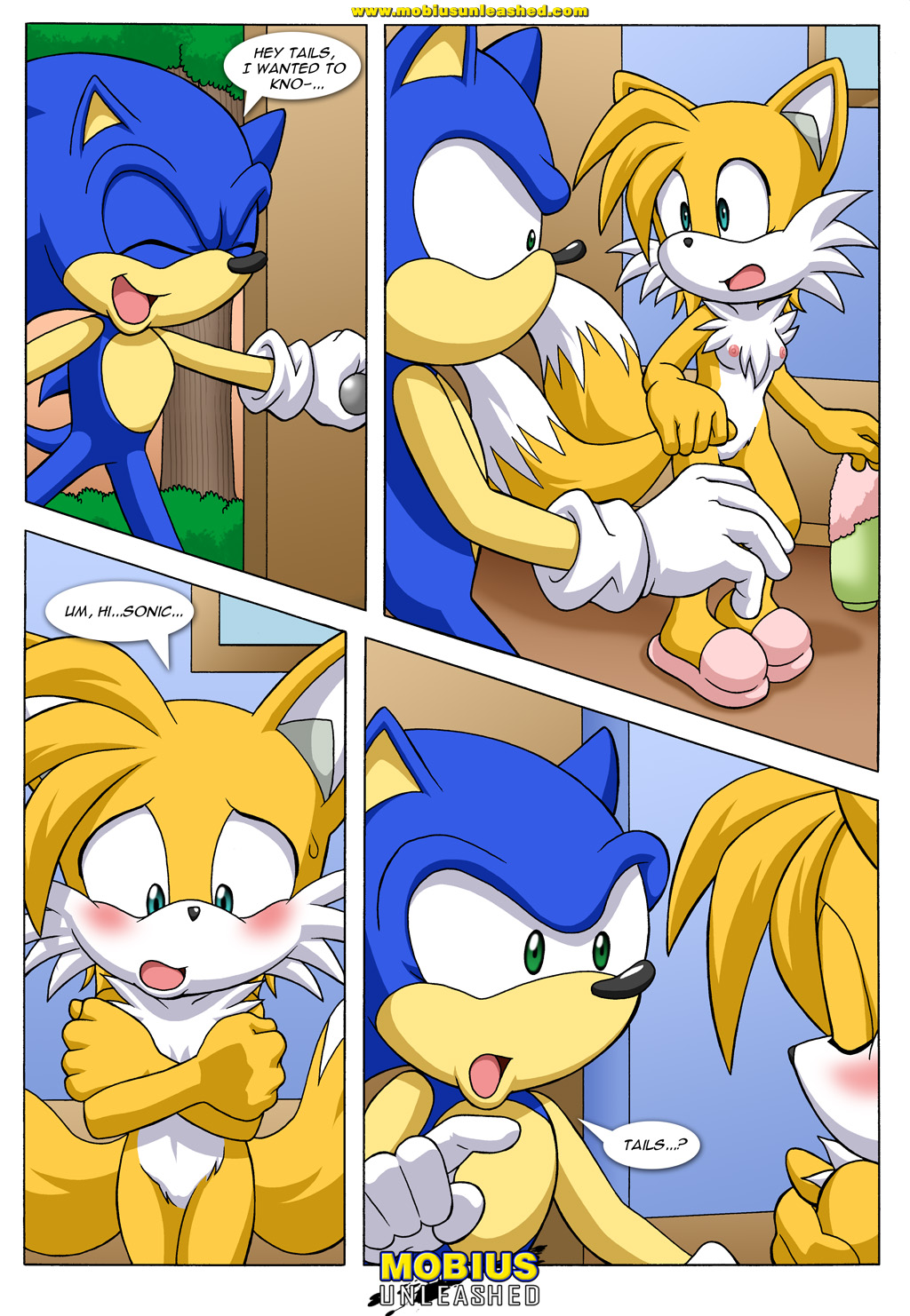 bbmbbf blush breasts canine comic covering_self female fox genderswap hedgehog male male/female miles_"tails"_prower millie_tailsko mobius_unleashed palcomix sega sonic_(series) sonic_*(series) sonic_the_hedgehog sonic_the_hedgehog_(series) tail tails_tales text