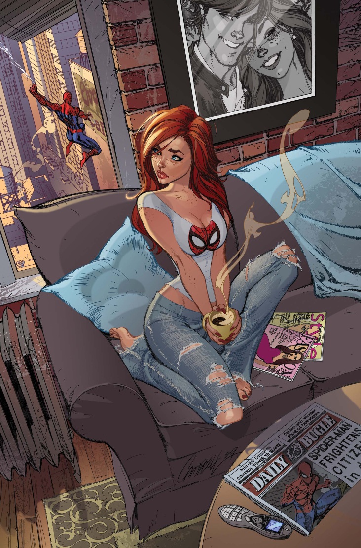 1boy 1girl alone city cover_page j._scott_campbell marvel mary_jane_watson official_art sad spider-man spider-man_(series)