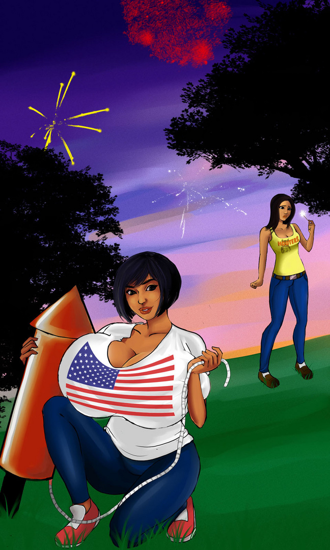 4th_of_july american_flag big_breasts breasts breasts_bigger_than_head fireworks giant_breasts huge_breasts latina lipstick massive_breasts mexican outside slut t-shirt usa