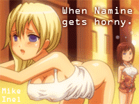2girls air_hump animated animated_gif ass bent_over blonde_hair blue_eyes blush bottomless bounce bouncing_breasts breasts brown_hair camisole cleavage dress dress_lift erect_nipples gif huge_breasts kairi kairi_(kingdom_hearts) kingdom_hearts kingdom_hearts_ii large_breasts long_hair lowres manyakis mike_inel multiple_girls namine nipples see-through see_through short_hair tank_top uncensored