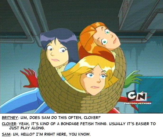 britney_(totally_spies) clover_(totally_spies) restrained rope sam_(totally_spies) screenshot text totally_spies