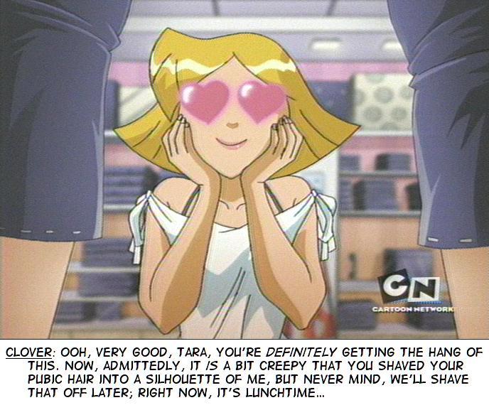 blonde_hair clover_(totally_spies) hands_on_cheeks heart heart_eyes lipstick screenshot smile text totally_spies